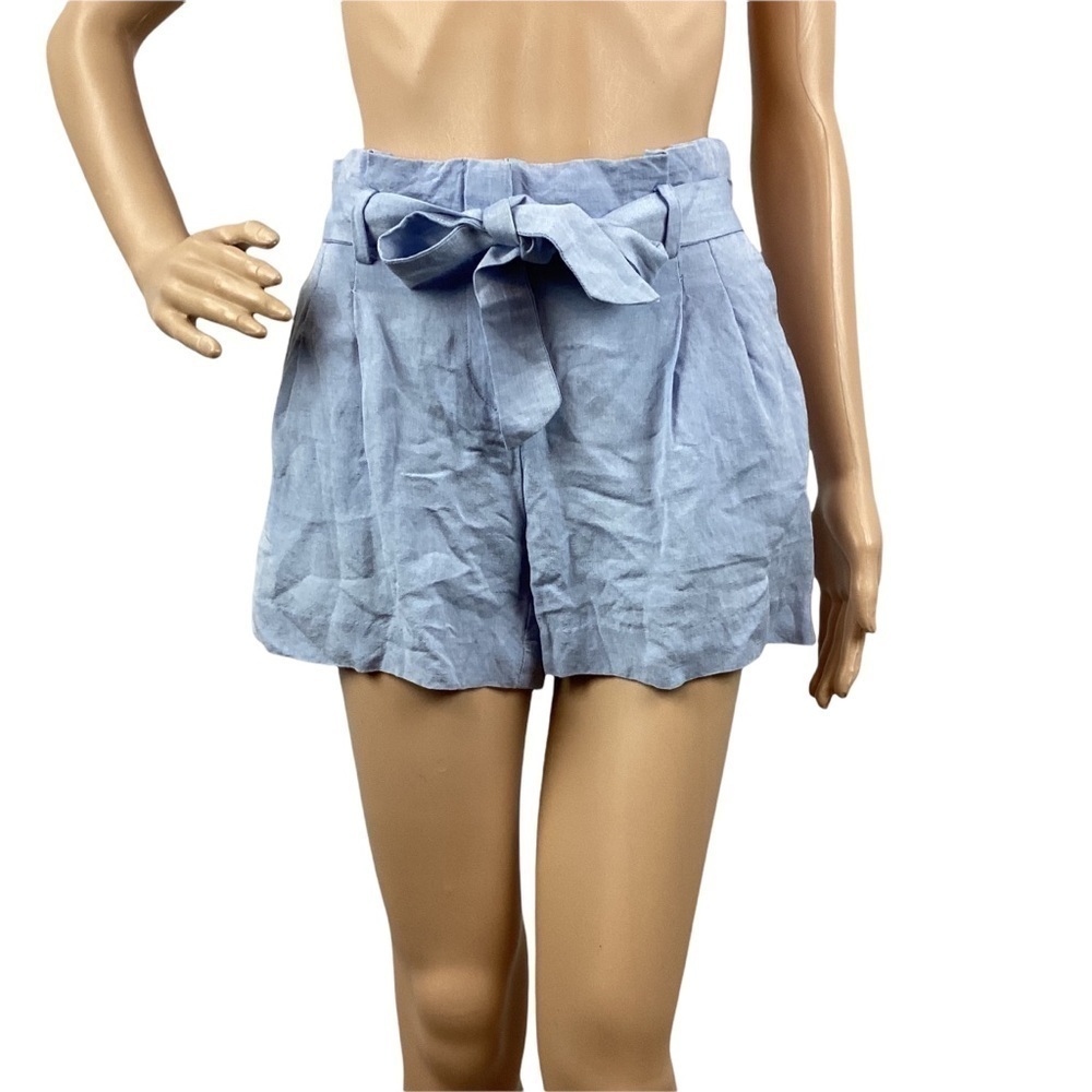 LOFT Shorts Size 0 Blue Paperbag Waist Tie Linen Blend
